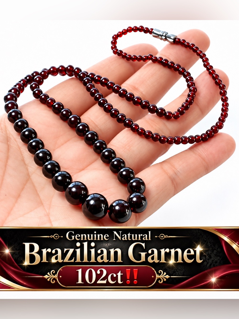 102ct Natural Garnet Rhodolite Braziian Necklace.